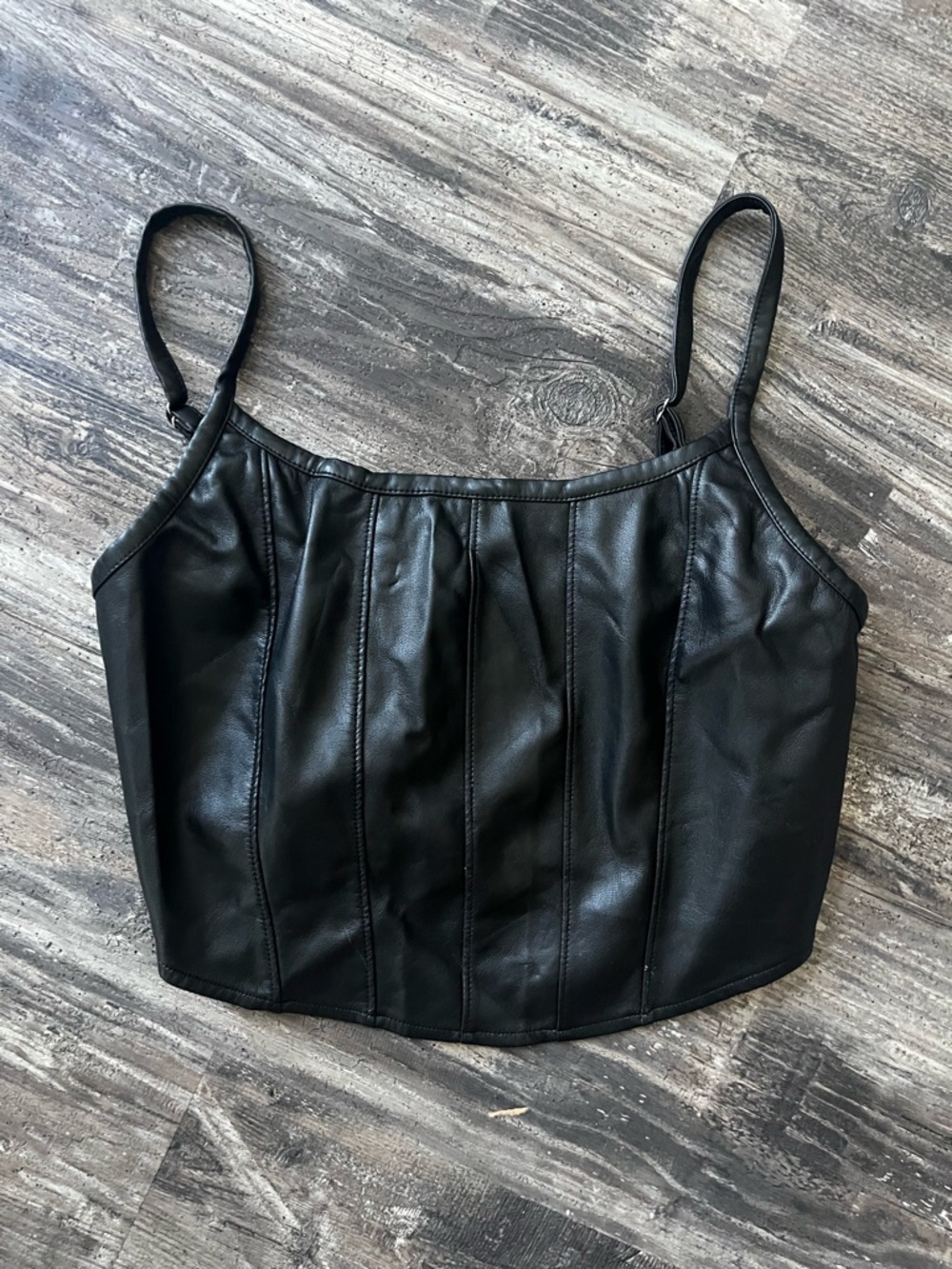 Black Faux Leather Spaghetti Strap Crop Top